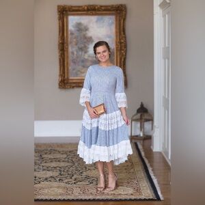 Dainty Jewells Lace Tiered Midi Dress Size M Modest Feminine Romantic